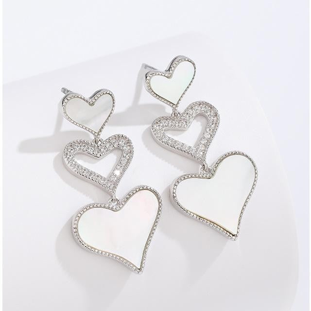 S925 Sterling Silver Heart-Shaped Hollow-Out Shell Earrings