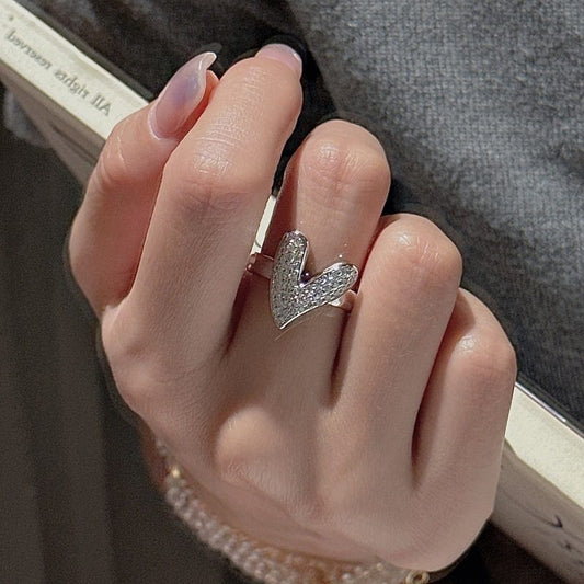 FULL ZIRCON HEART-SHAPED OPEN RING