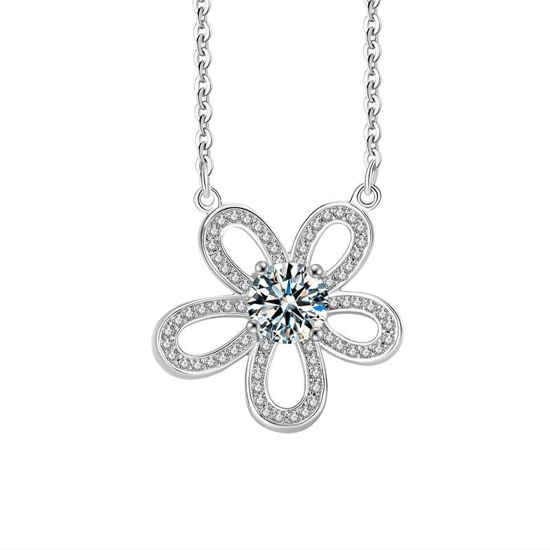 Petal-shaped Moissanite Pendant Necklace in S925 Sterling Silver