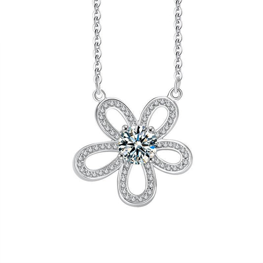 Petal-shaped Moissanite Pendant Necklace in S925 Sterling Silver