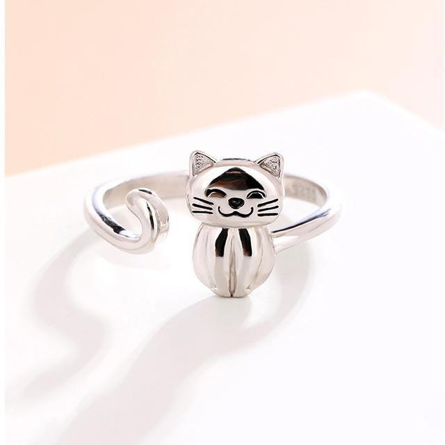 S925 Sterling Silver Open Ring with Cat Design