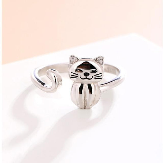 S925 Sterling Silver Open Ring with Cat Design