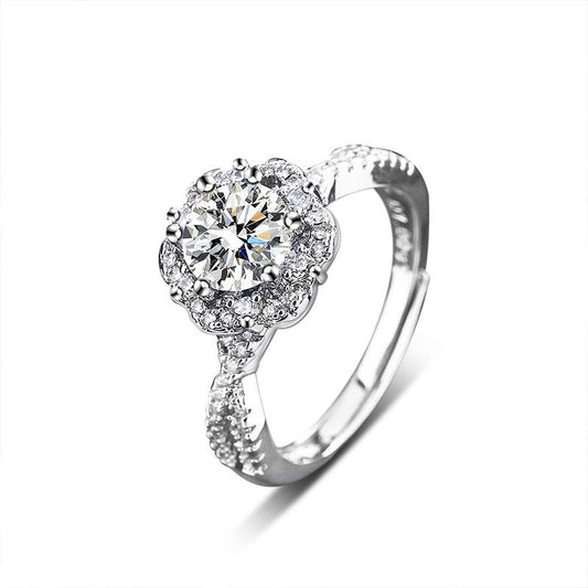 S925 Sterling Silver Open Ring with 1-Carat Moissanite in Petal Shape