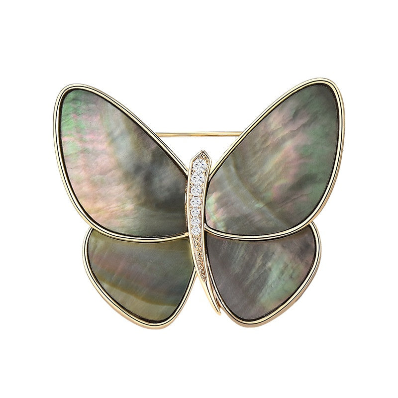 GRAY SHELL BUTTERFLY BROOCH