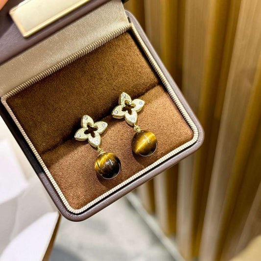 TIGER'S EYE FOUR-LEAF CLOVER EARRINGS