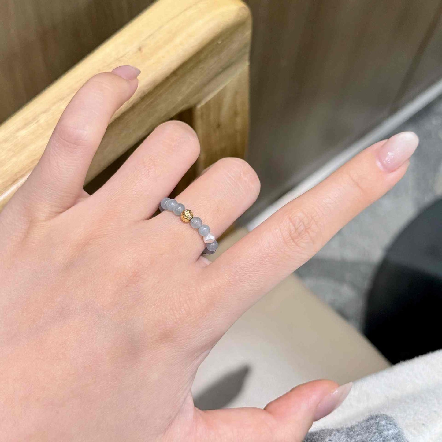 NATURAL BLUE JADEITE BEAD RING