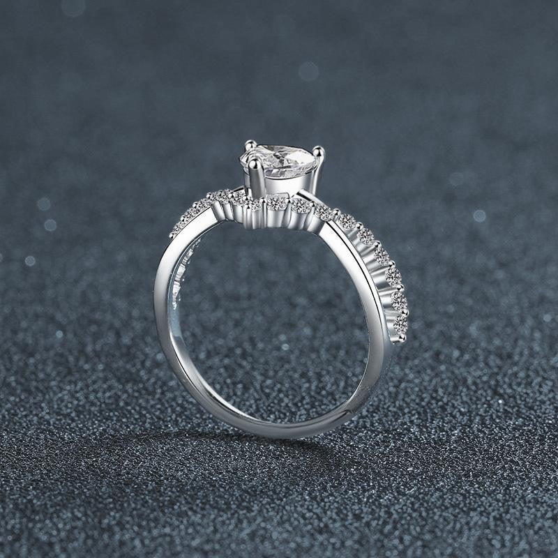 S925 Sterling Silver Open Ring with 1-Carat Heart-Shaped Moissanite