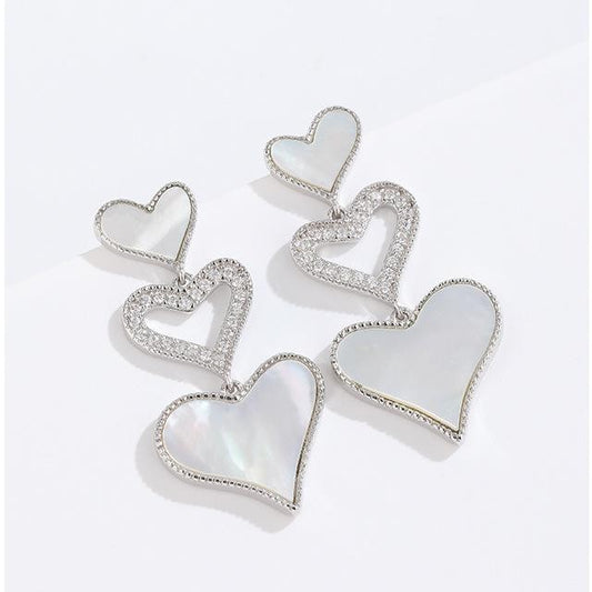 S925 Sterling Silver Heart-Shaped Hollow-Out Shell Earrings