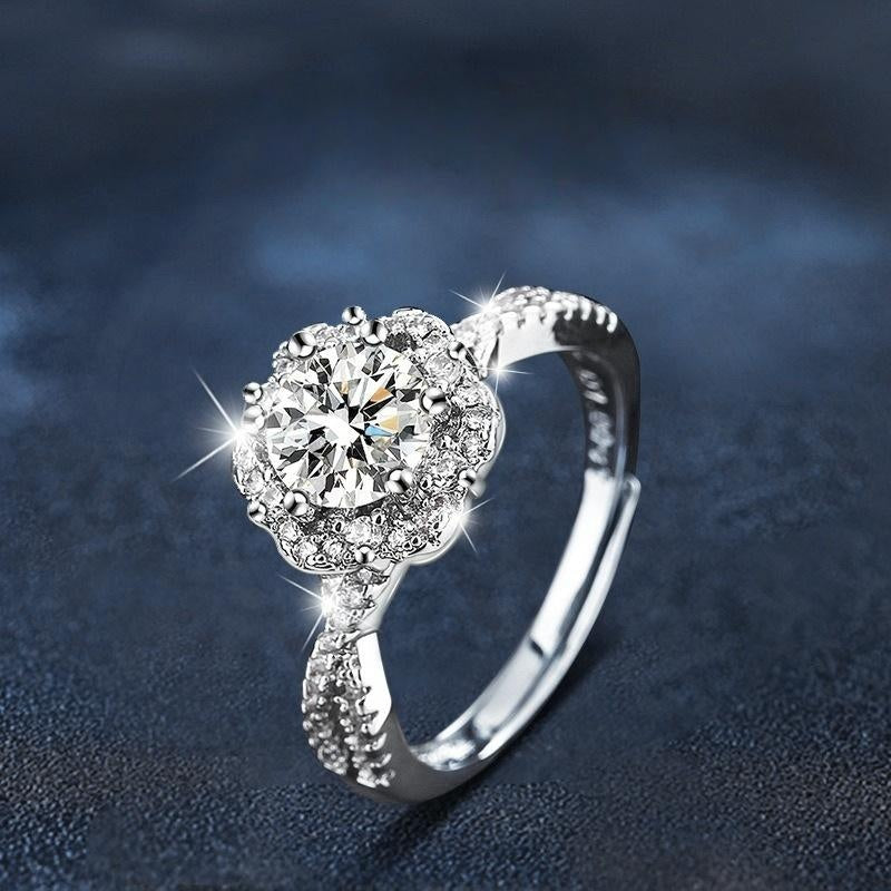 S925 Sterling Silver Open Ring with 1-Carat Moissanite in Petal Shape