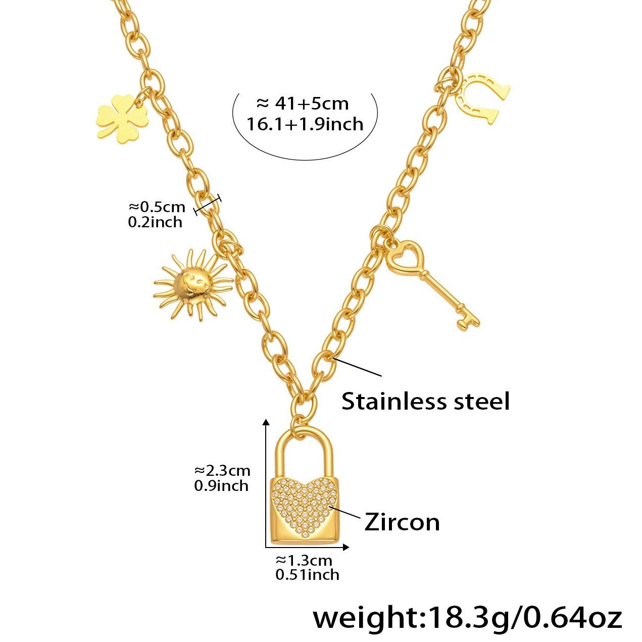 ZIRCON-SET LOCK PENDANT NECKLACE