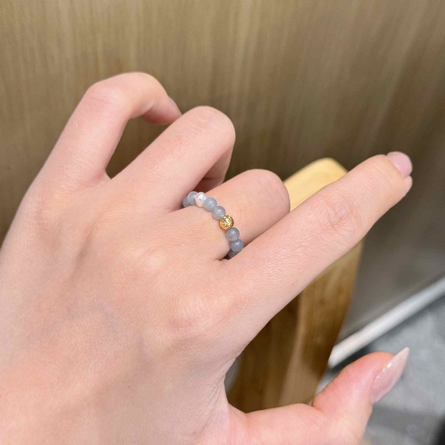 NATURAL BLUE JADEITE BEAD RING