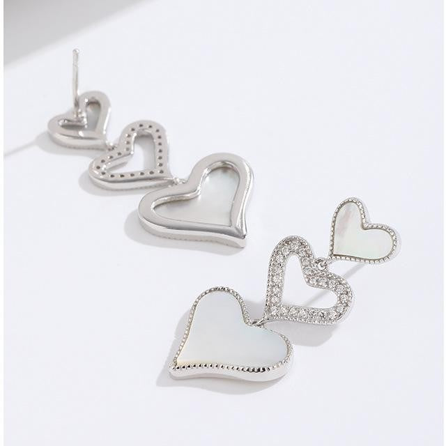S925 Sterling Silver Heart-Shaped Hollow-Out Shell Earrings