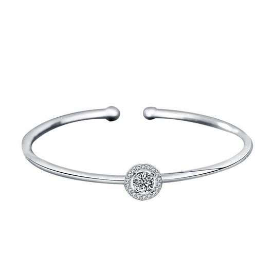 S925 Sterling Silver Open Cuff Bracelet with Moissanite