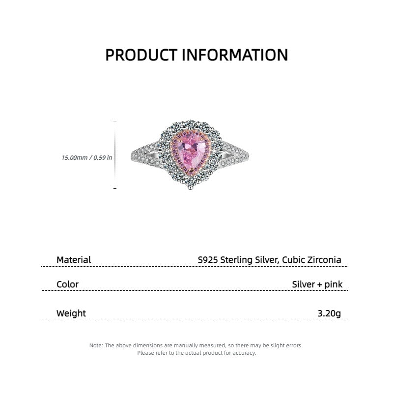 「 BLUSH HALO 」PINK TEARDROP ZIRCON RING