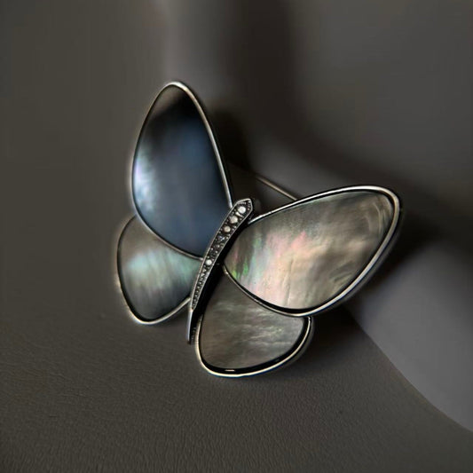GRAY SHELL BUTTERFLY BROOCH