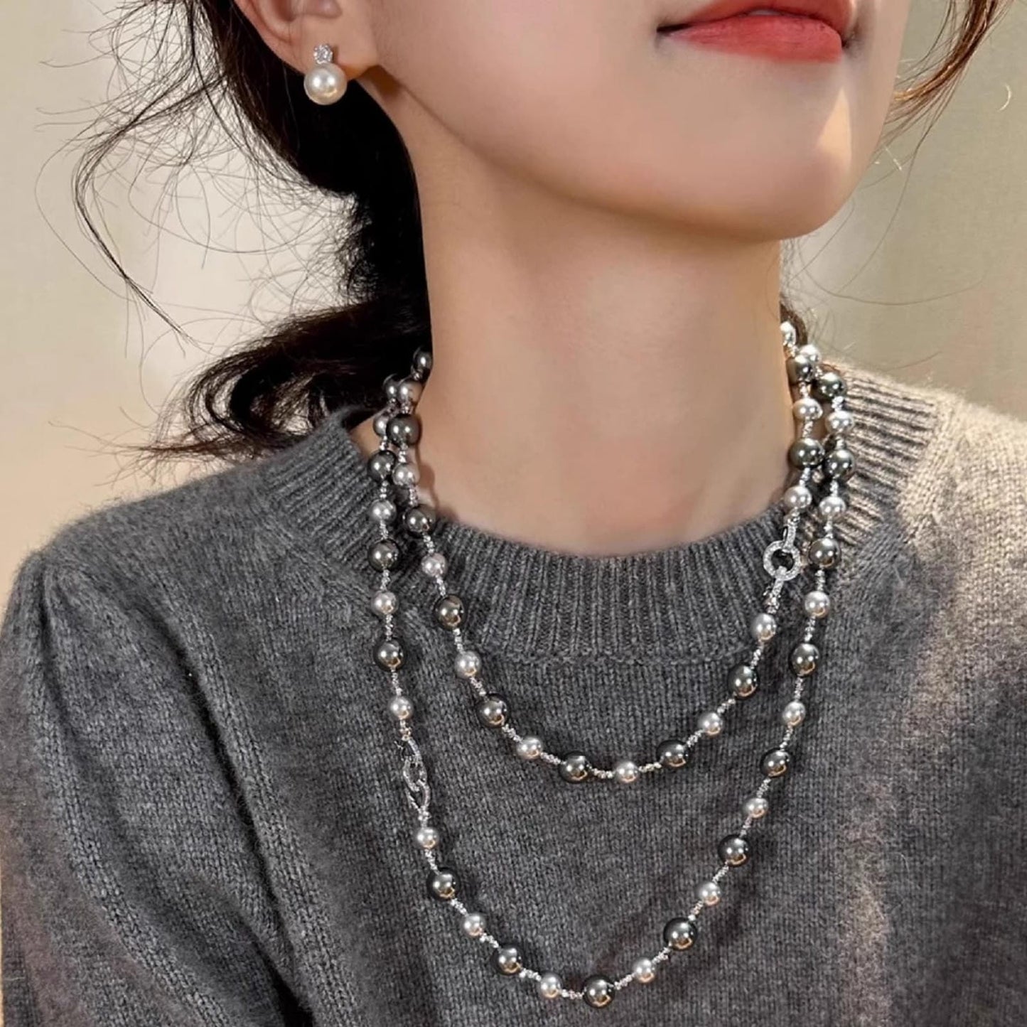 Multicolor Imitation Pearl Round Ring Necklace