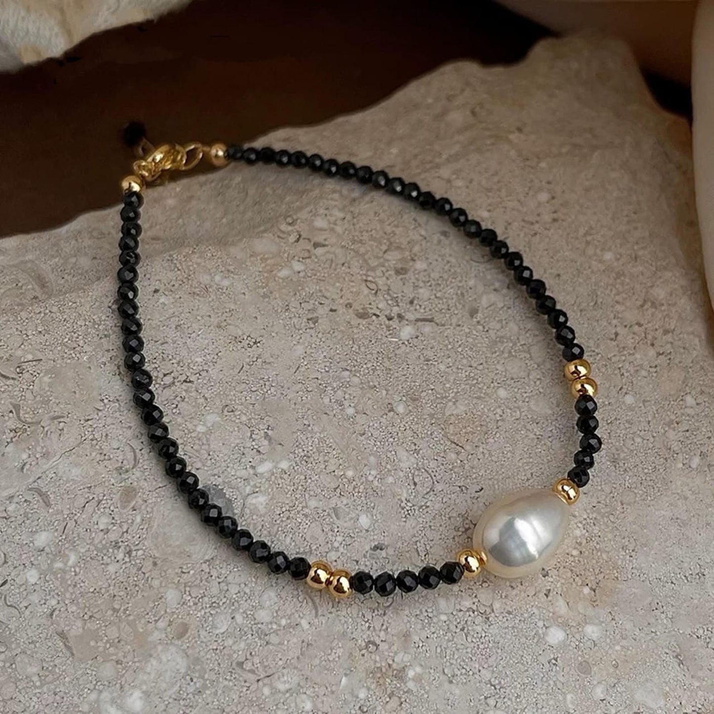 Black Spinel & Pearl Beaded Bracelet