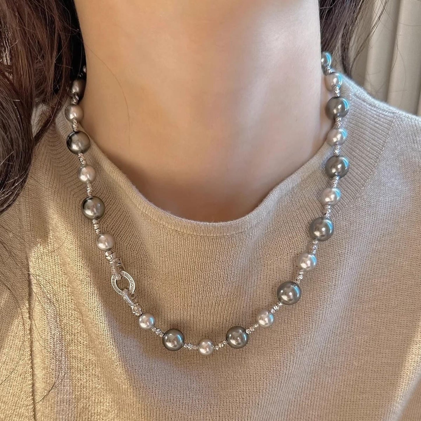 Multicolor Imitation Pearl Round Ring Necklace